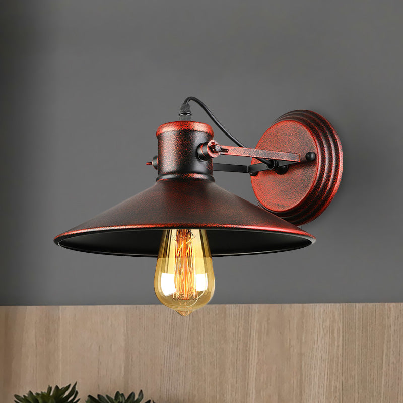 Avtoit | Metallic Saucer Wall Light Antique Style 1-Bulb Hallway Wall Light Lamp in Black/Rust