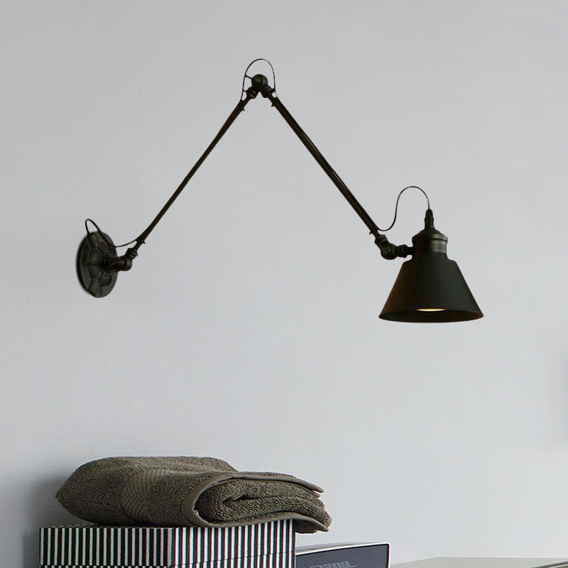 Avtoit | 1 Head Cone-Shaped Wall Mount Retro Style Black/Chrome Metal Swing Arm Wall Light for the Study
