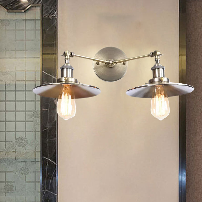Avtoit | 2 Lamps Flat Shade Wall Lighting Industrial Style Brass/Rust Metal Wall Mounted Light for Hallway