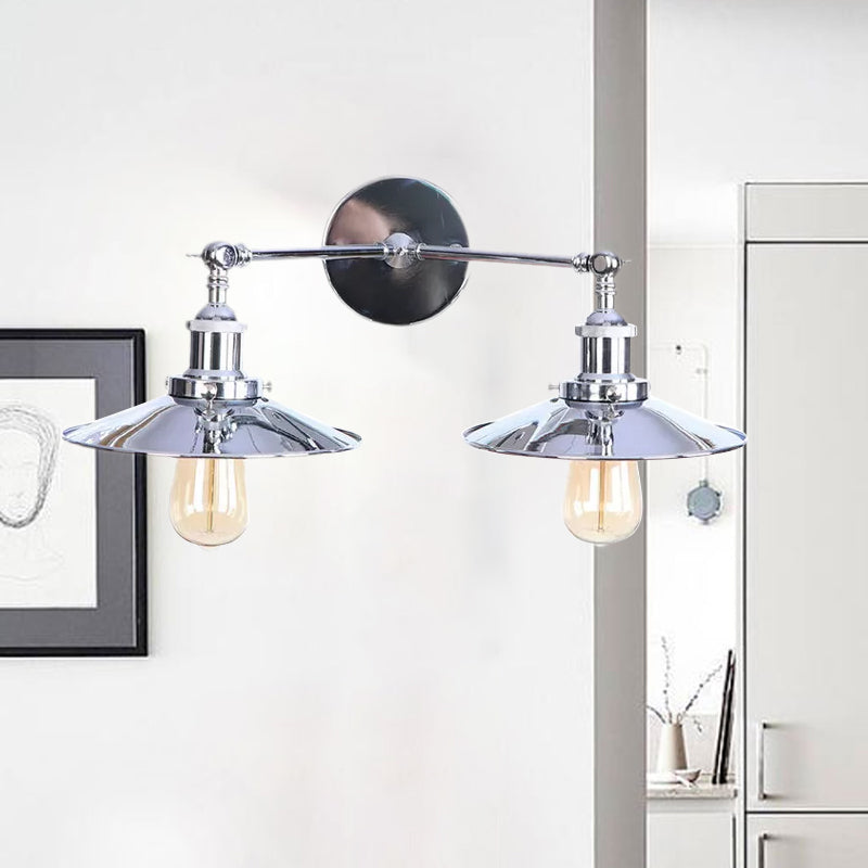 Avtoit | 2 Lamps Flat Shade Wall Lighting Industrial Style Brass/Rust Metal Wall Mounted Light for Hallway