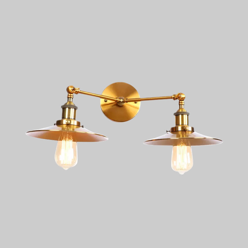 Avtoit | 2 Lamps Flat Shade Wall Lighting Industrial Style Brass/Rust Metal Wall Mounted Light for Hallway