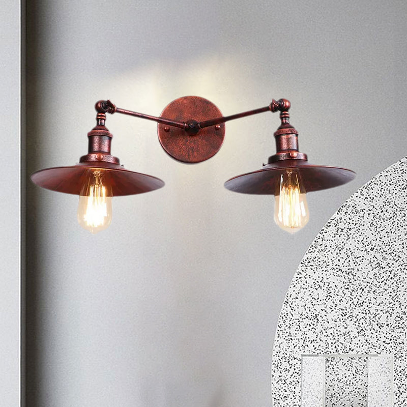 Avtoit | 2 Lamps Flat Shade Wall Lighting Industrial Style Brass/Rust Metal Wall Mounted Light for Hallway