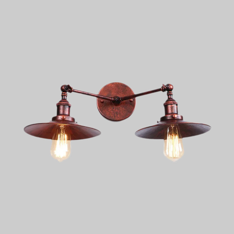 Avtoit | 2 Lamps Flat Shade Wall Lighting Industrial Style Brass/Rust Metal Wall Mounted Light for Hallway