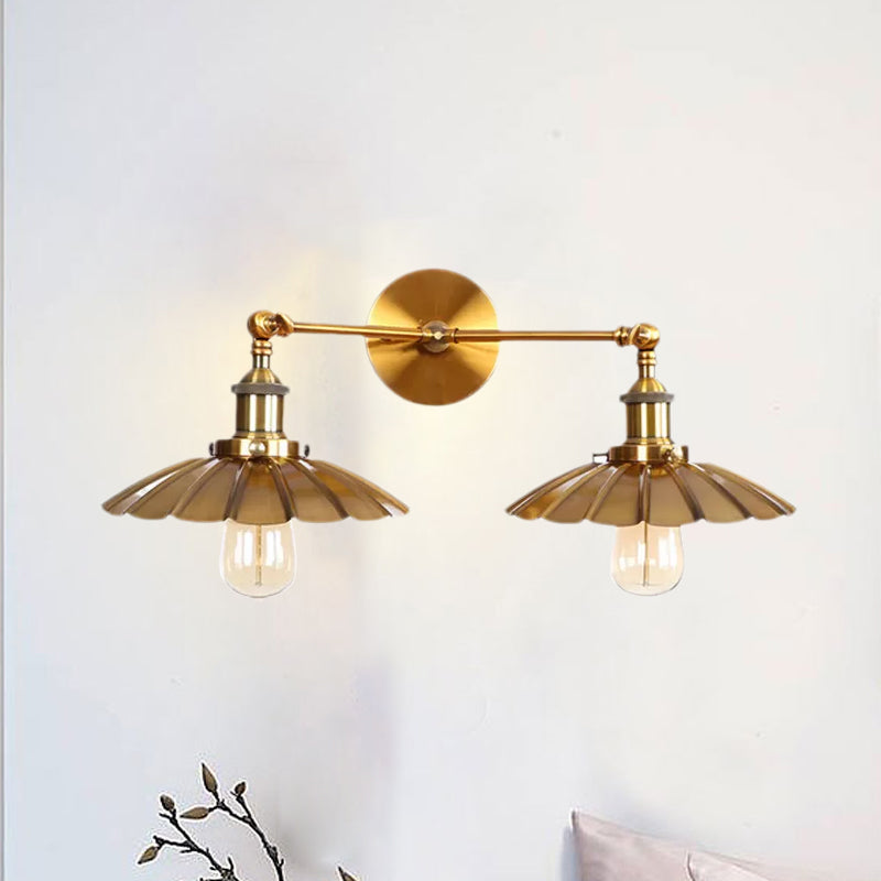 Avtoit | Antique Stylish Ribbed Edge Wall Lamp 2 Heads Metal Wall Mounted Light in Brass/Rust for Bedroom
