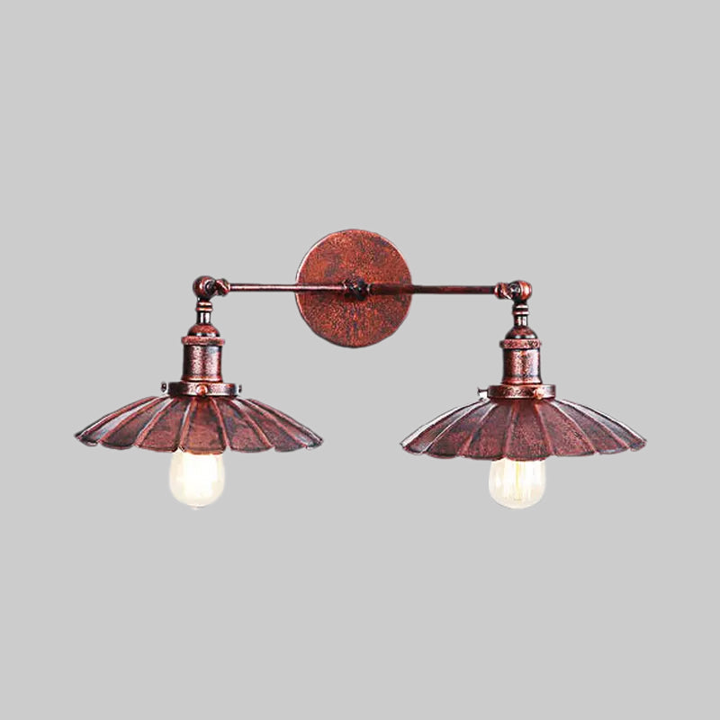 Avtoit | Antique Stylish Ribbed Edge Wall Lamp 2 Heads Metal Wall Mounted Light in Brass/Rust for Bedroom