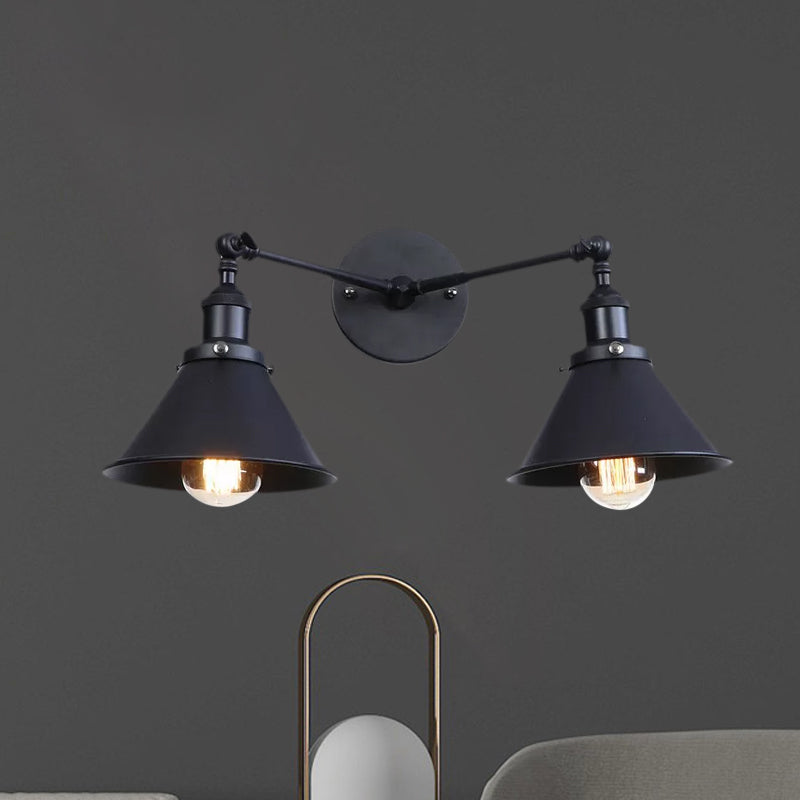 Avtoit | Tapered Umbrella Iron Wall Mount Light Industrial Vintage 2 Heads Farmhouse Wall Mount Light in Black/Brass
