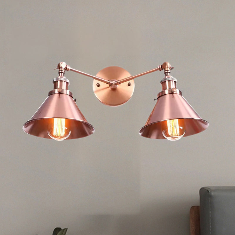 Avtoit | Tapered Umbrella Iron Wall Mount Light Industrial Vintage 2 Heads Farmhouse Wall Mount Light in Black/Brass