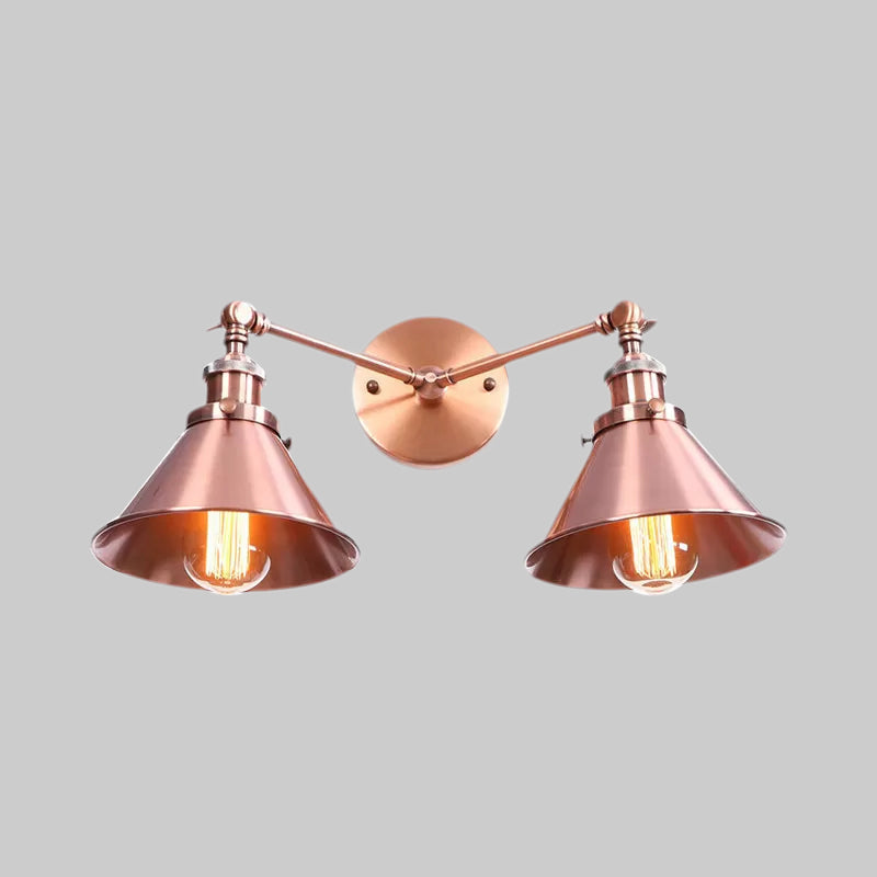 Avtoit | Tapered Umbrella Iron Wall Mount Light Industrial Vintage 2 Heads Farmhouse Wall Mount Light in Black/Brass