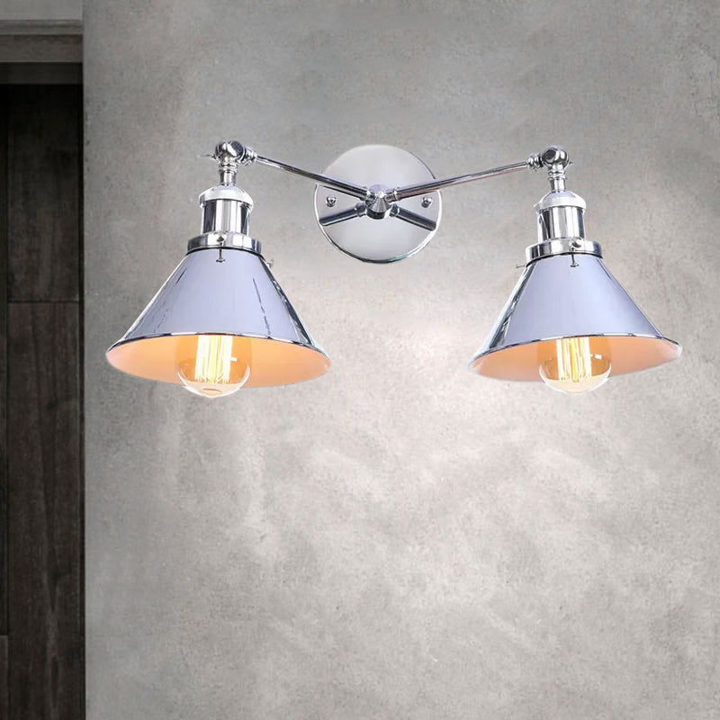 Avtoit | Tapered Umbrella Iron Wall Mount Light Industrial Vintage 2 Heads Farmhouse Wall Mount Light in Black/Brass