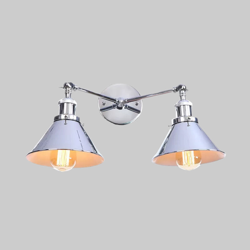 Avtoit | Tapered Umbrella Iron Wall Mount Light Industrial Vintage 2 Heads Farmhouse Wall Mount Light in Black/Brass