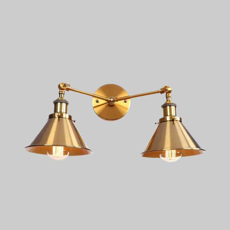 Avtoit | Tapered Umbrella Iron Wall Mount Light Industrial Vintage 2 Heads Farmhouse Wall Mount Light in Black/Brass