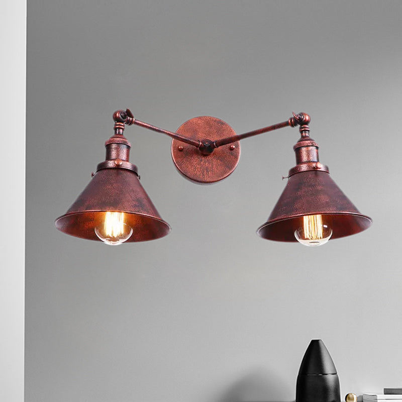 Avtoit | Tapered Umbrella Iron Wall Mount Light Industrial Vintage 2 Heads Farmhouse Wall Mount Light in Black/Brass