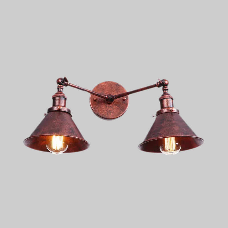 Avtoit | Tapered Umbrella Iron Wall Mount Light Industrial Vintage 2 Heads Farmhouse Wall Mount Light in Black/Brass