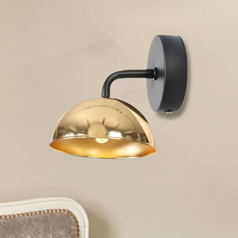 Avtoit | 1 Light Wall Lamp Industrial Dome Shade Metal Down Wall Light with Curved Arm in Black/Bronze for Bedroom
