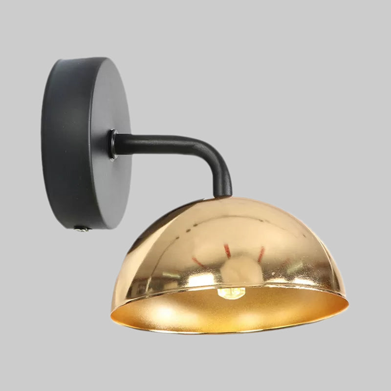 Avtoit | 1 Light Wall Lamp Industrial Dome Shade Metal Down Wall Light with Curved Arm in Black/Bronze for Bedroom