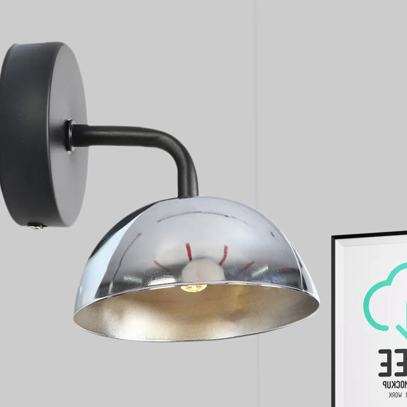 Avtoit | 1 Light Wall Lamp Industrial Dome Shade Metal Down Wall Light with Curved Arm in Black/Bronze for Bedroom