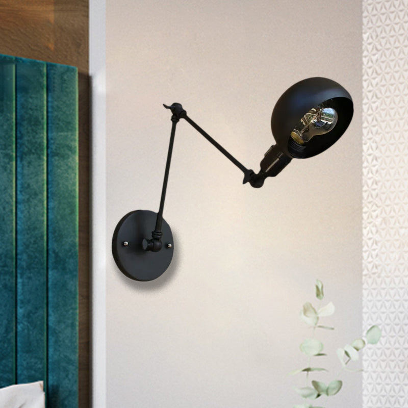 Avtoit | 1 head wall-mounted light loft style dome shade metal adjustable wall lamp in black for bedroom