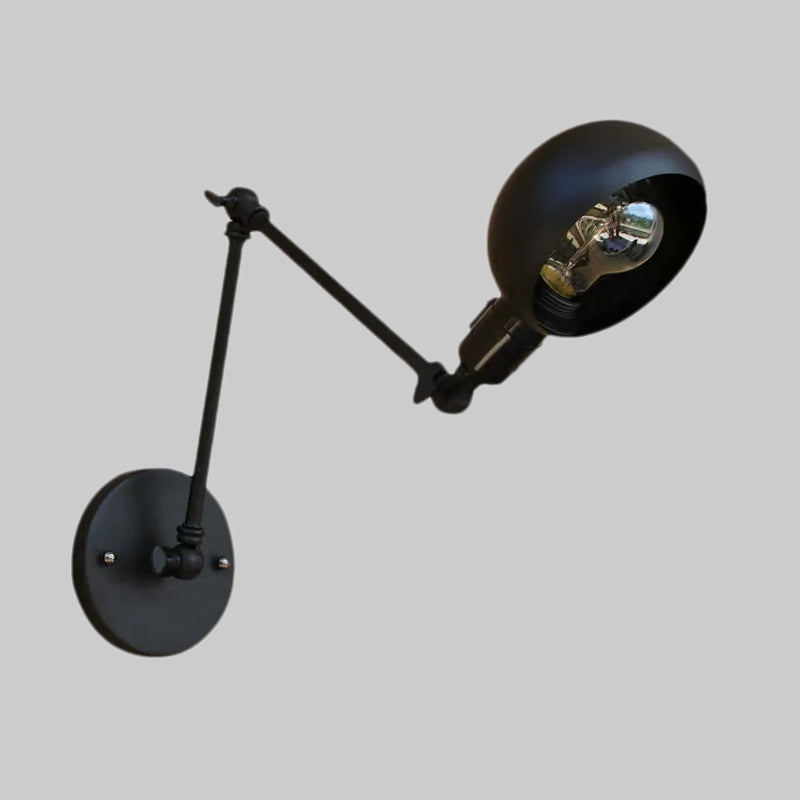 Avtoit | 1 head wall-mounted light loft style dome shade metal adjustable wall lamp in black for bedroom