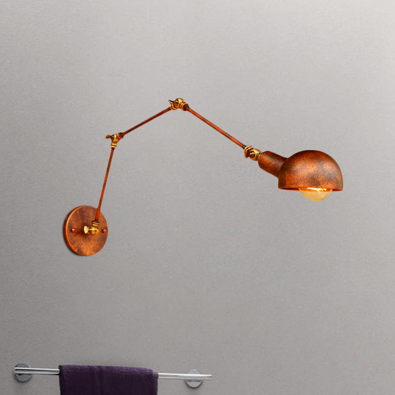Avtoit | 4"/6.5" Dia Domed Metal Wall Lamp Fixture Vintage Style 1 Head Study Room Adjustable Wall Light in Rust