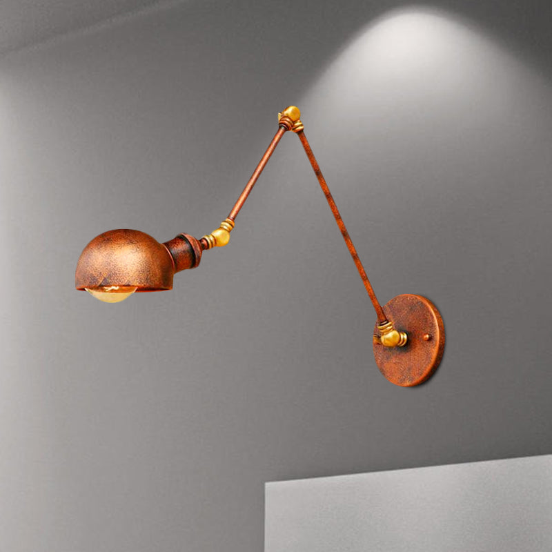 Avtoit | 4"/6.5" Dia Domed Metal Wall Lamp Fixture Vintage Style 1 Head Study Room Adjustable Wall Light in Rust