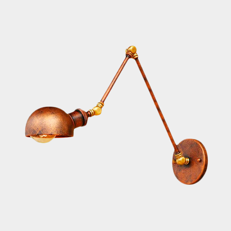 Avtoit | 4"/6.5" Dia Domed Metal Wall Lamp Fixture Vintage Style 1 Head Study Room Adjustable Wall Light in Rust