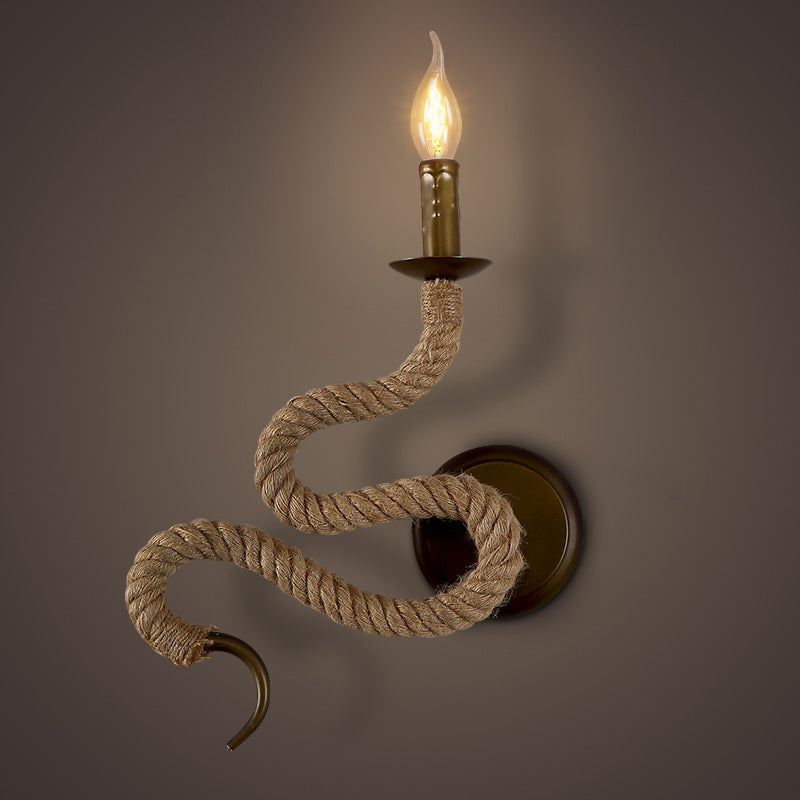 Avtoit | Candle Holder Ropestone Wall Lamp with Curved Design Vintage 1 Light Bedroom Wall Mounted Lamp in Bronze