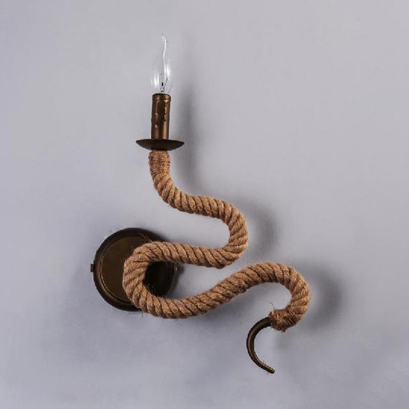 Avtoit | Candle Holder Ropestone Wall Lamp with Curved Design Vintage 1 Light Bedroom Wall Mounted Lamp in Bronze