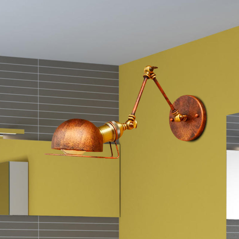 Avtoit | Vintage Industrial Bowl Wall Lamp 1 Light Iron Wall Lamp with Rotatable Arm in Black/Metal