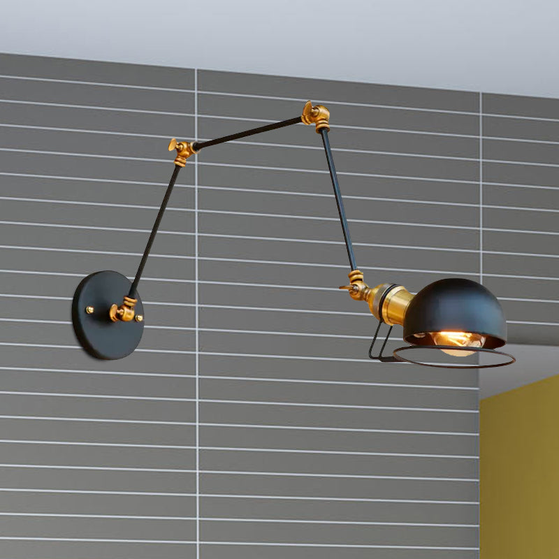 Avtoit | Vintage Industrial Bowl Wall Lamp 1 Light Iron Wall Lamp with Rotatable Arm in Black/Metal