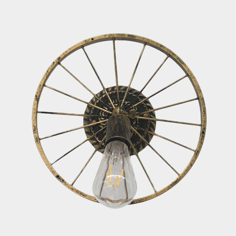 Avtoit | Black/Bronze Wheel Design Wall Sconce Lamp with Open Bulb Farmhouse Style Metal 1 Light Restaurant Sconce Light