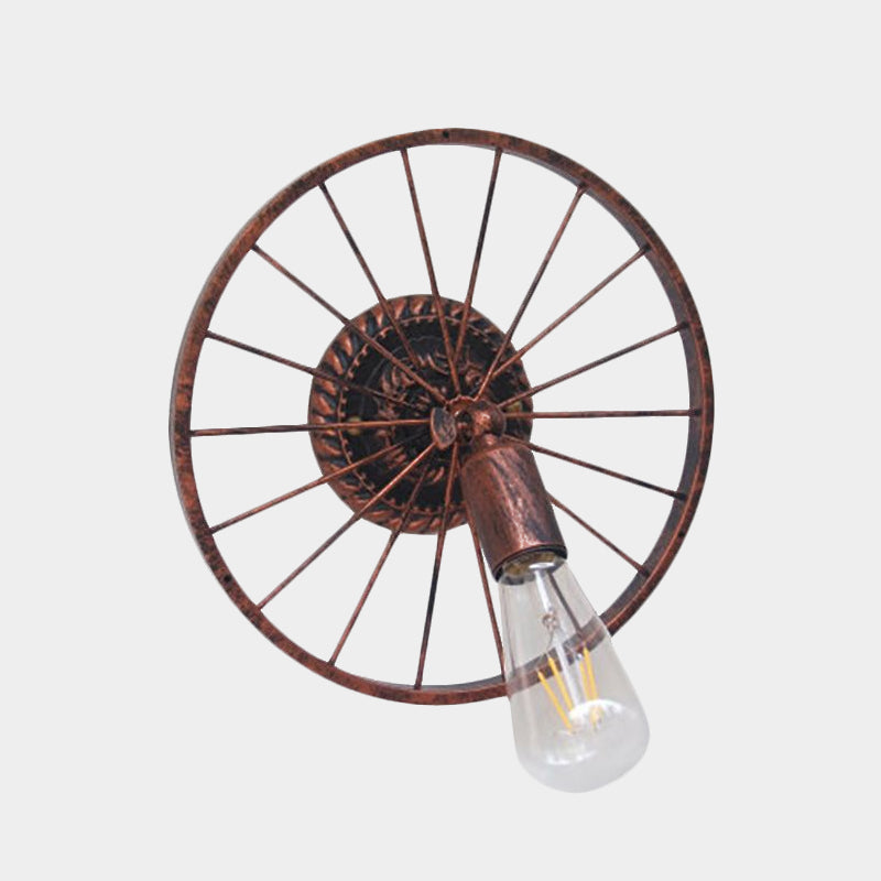 Avtoit | Black/Bronze Wheel Design Wall Sconce Lamp with Open Bulb Farmhouse Style Metal 1 Light Restaurant Sconce Light