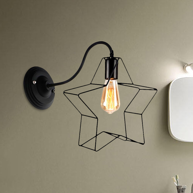 Avtoit | Black 1 Light Wall Lamp Retro Style Metal Diamond/Star Wall Light with Cage Shade for Café
