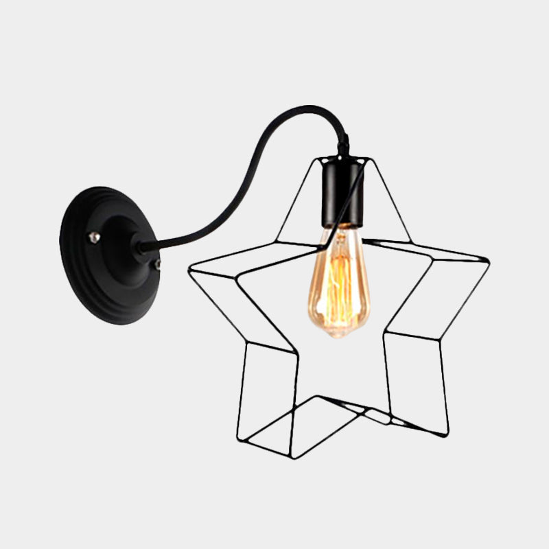 Avtoit | Black 1 Light Wall Lamp Retro Style Metal Diamond/Star Wall Light with Cage Shade for Café