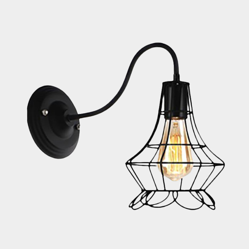 Avtoit | Black 1 Light Wall Lamp Retro Style Metal Diamond/Star Wall Light with Cage Shade for Café