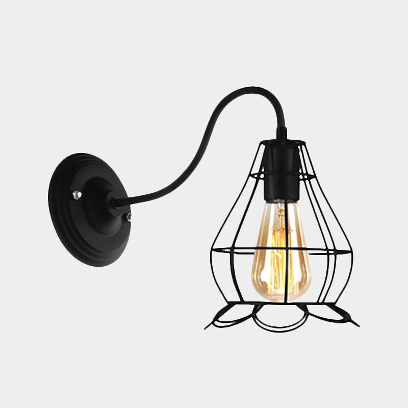 Avtoit | Black 1 Head Wall Lamp Vintage Industrial Metal Bottle/Rectangular Wall Light Wall Lamp with Wire Frame for Café