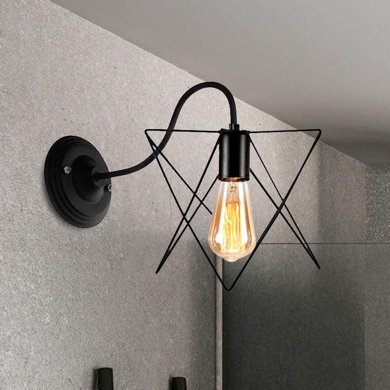 Avtoit | Black 1 Head Wall Lamp Vintage Industrial Metal Bottle/Rectangular Wall Light Wall Lamp with Wire Frame for Café