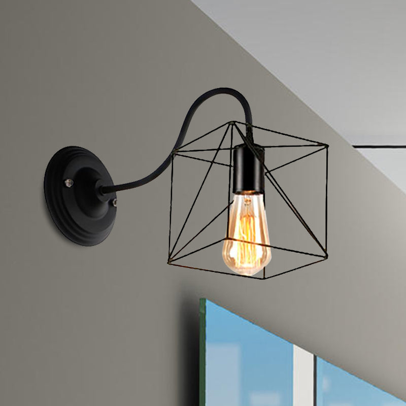 Avtoit | Black 1 Head Wall Lamp Vintage Industrial Metal Bottle/Rectangular Wall Light Wall Lamp with Wire Frame for Café