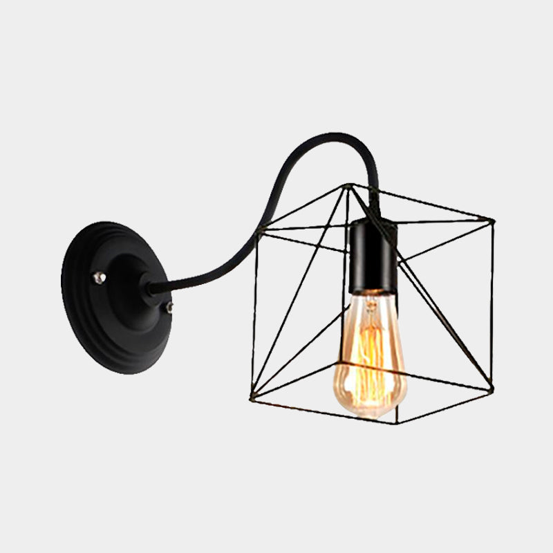 Avtoit | Black 1 Head Wall Lamp Vintage Industrial Metal Bottle/Rectangular Wall Light Wall Lamp with Wire Frame for Café