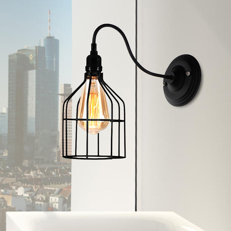Avtoit | Black 1 Head Wall Lamp Vintage Industrial Metal Bottle/Rectangular Wall Light Wall Lamp with Wire Frame for Café
