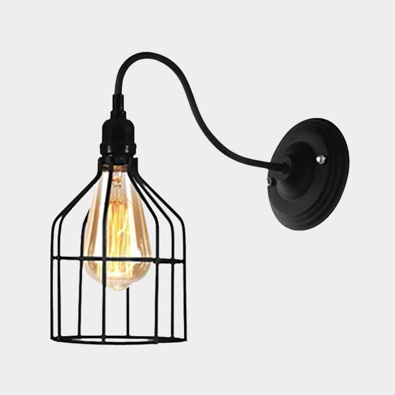 Avtoit | Black 1 Head Wall Lamp Vintage Industrial Metal Bottle/Rectangular Wall Light Wall Lamp with Wire Frame for Café