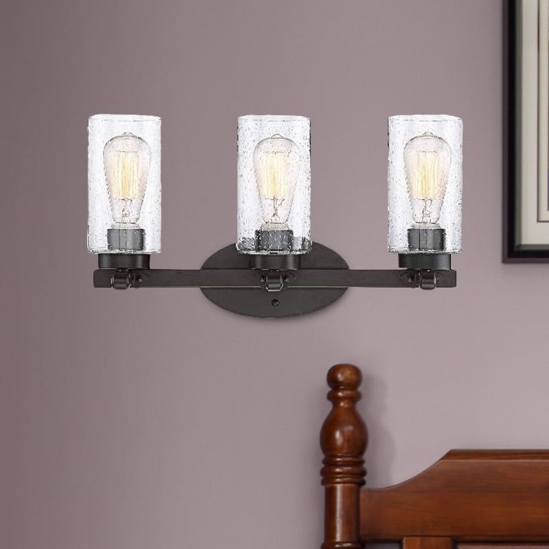 Avtoit | 3-Bulb Seed Glass Wall Light Industry Black Cylinder Dining Room Wall Lamp in Clear
