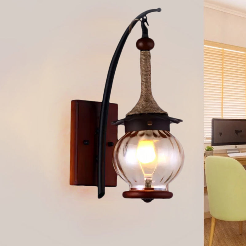 Avtoit | Amber Scratched Glass Lantern Wall Light Rustic Single Light Wall Mounting for Indoor