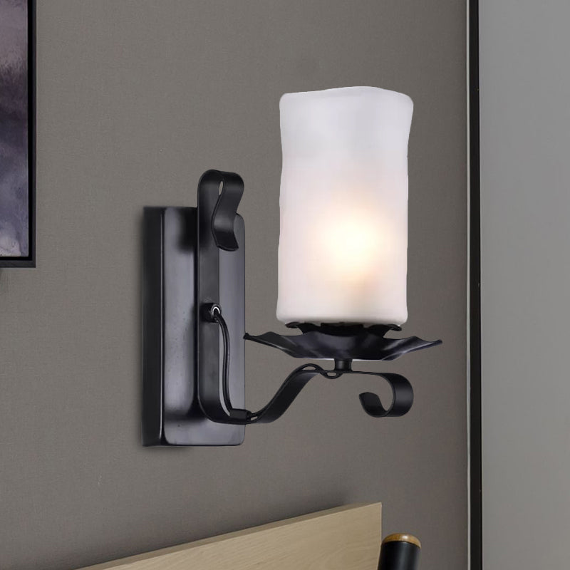 Avtoit | Cylinder Bathroom Wall Light Industrial Frosted Glass 1 Light Black Wall Light