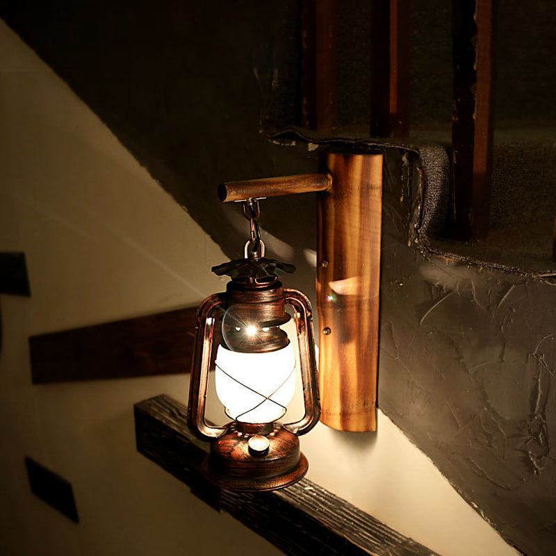 Avtoit | 1 Light Clear Glass Wall Light Coastal Rust Lantern Corridor Lighting with Wooden Backplate