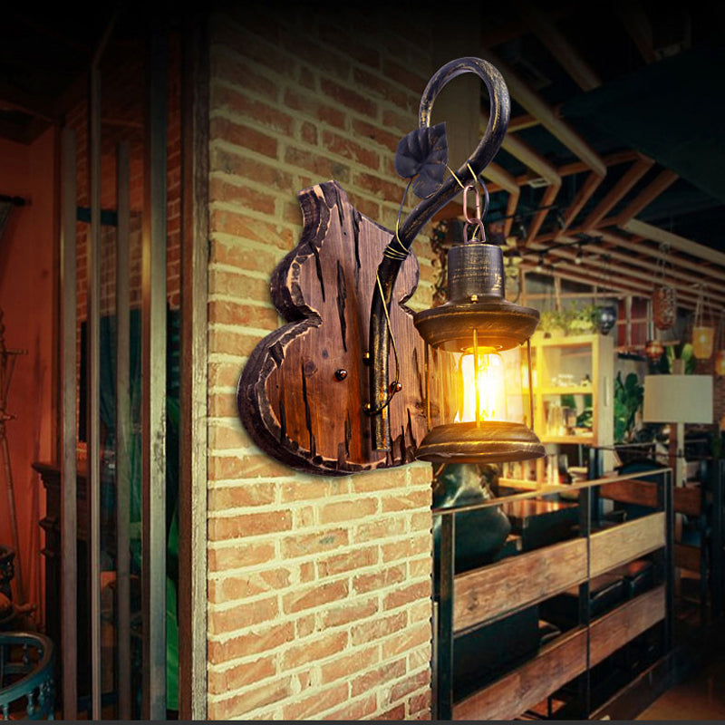 Avtoit | Coastal Lantern Wall Lighting Fixture 1 Lamp Clear Glass Wall Light in Antique Brass with Gourd Back Plate