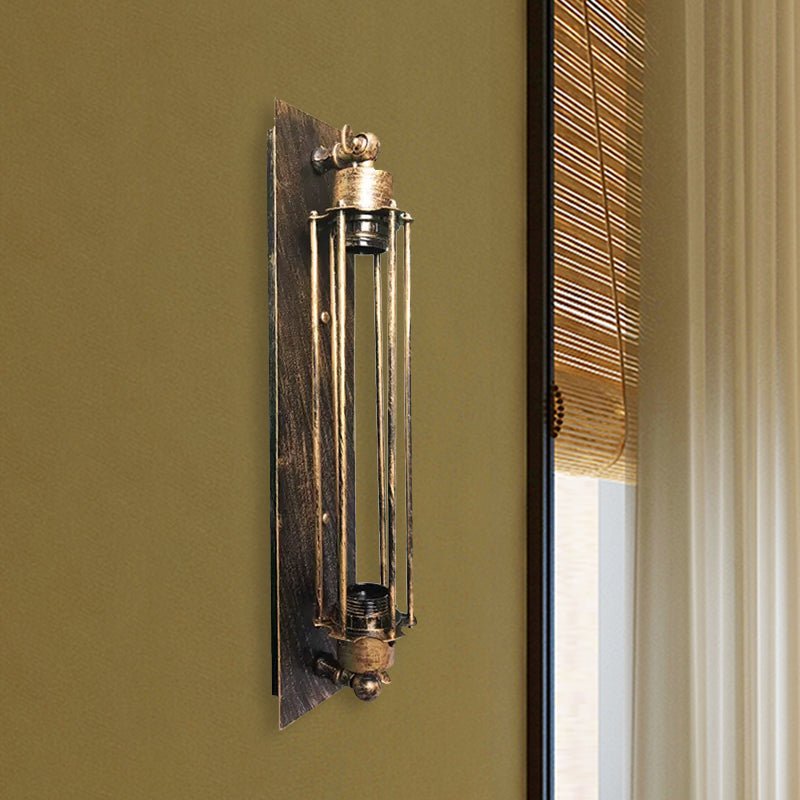 Avtoit | 1 Head Wall Lamp Lighting Retro Industrial Linear Wrought Iron Wall Light with Cage Shade in Aged Brass