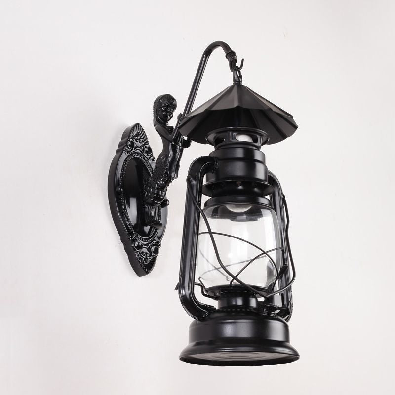 Avtoit | Kerosene Clear Glass Wall Lamp Coast Single Bulb Living Room Sconces Lamp in Black/Antique Brass