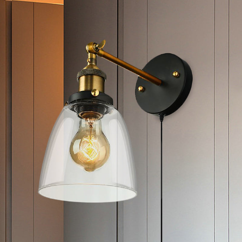 Avtoit | Tapered Bedroom Wall Light Lighting Decoration Rustic Clear Glass 1 Light Black Wall Lamp with Plug Cable