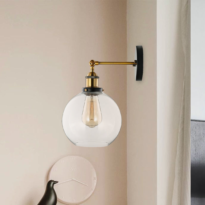 Avtoit | Clear Glass Blown Wall Sconces Antiques 1 Light Living Room Lighting Fixture in Brass