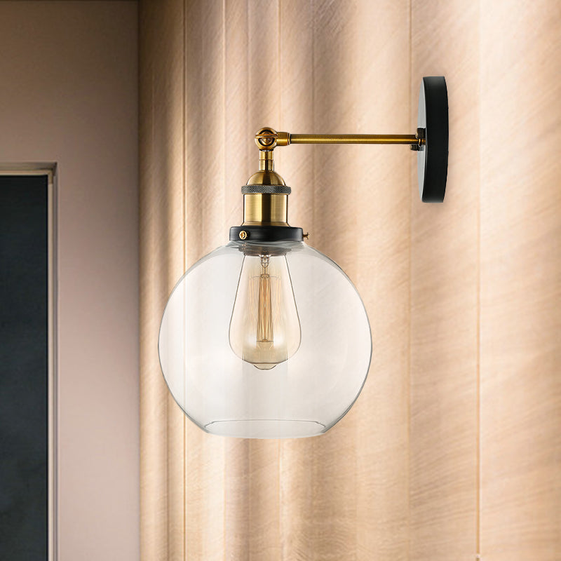 Avtoit | Clear Glass Blown Wall Sconces Antiques 1 Light Living Room Lighting Fixture in Brass